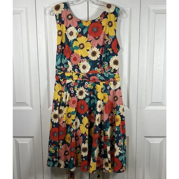 Vintage Dress Plus Size 3X Ixia Floral Cotton Retro Pinup Rockabilly Fit Flare - Picture 1 of 8